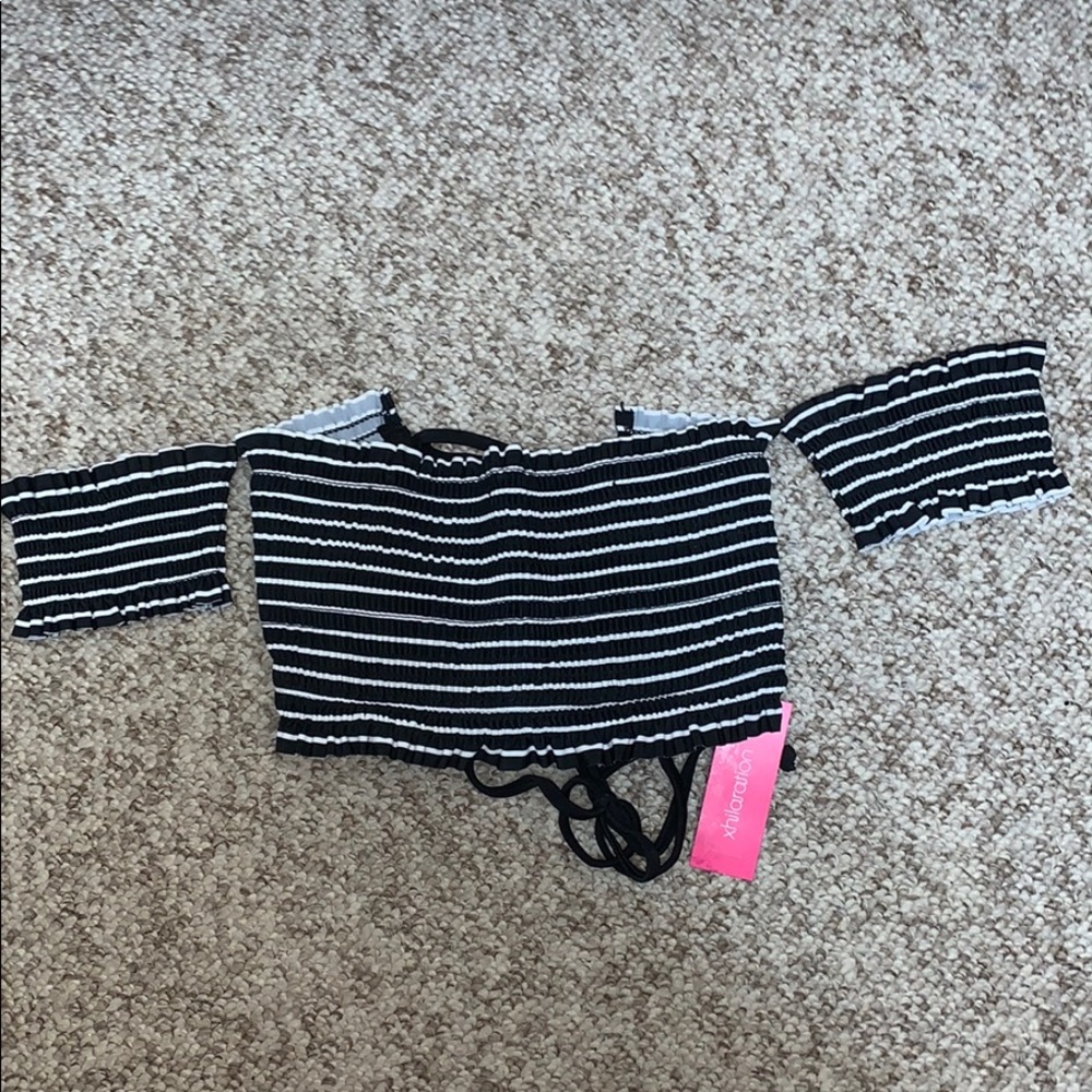 Swim suit top black striped never worn